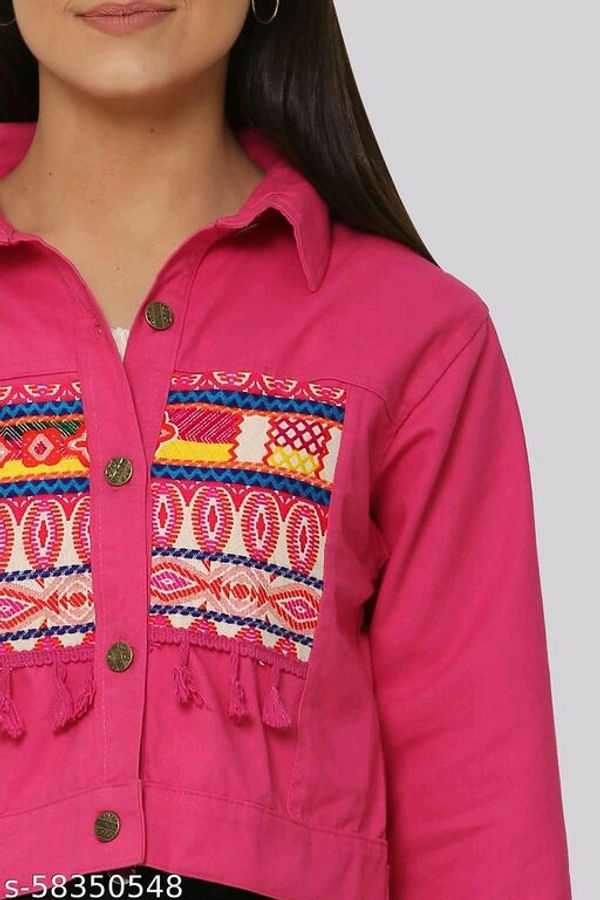 Women's Embroidery Printed Pink Denim Jacket - M