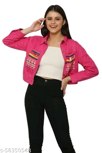 Women's Embroidery Printed Pink Denim Jacket - XL