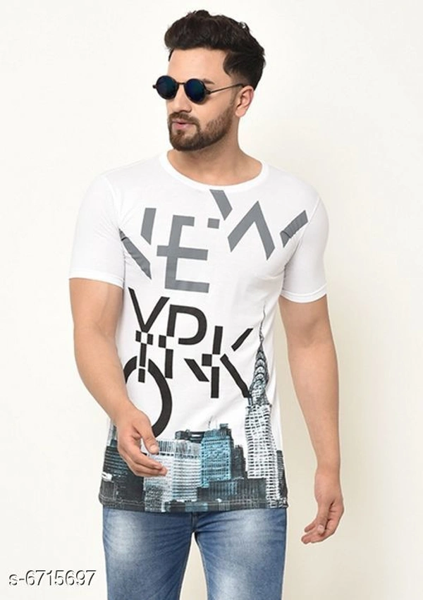 Men's White Printed T-shirt - L