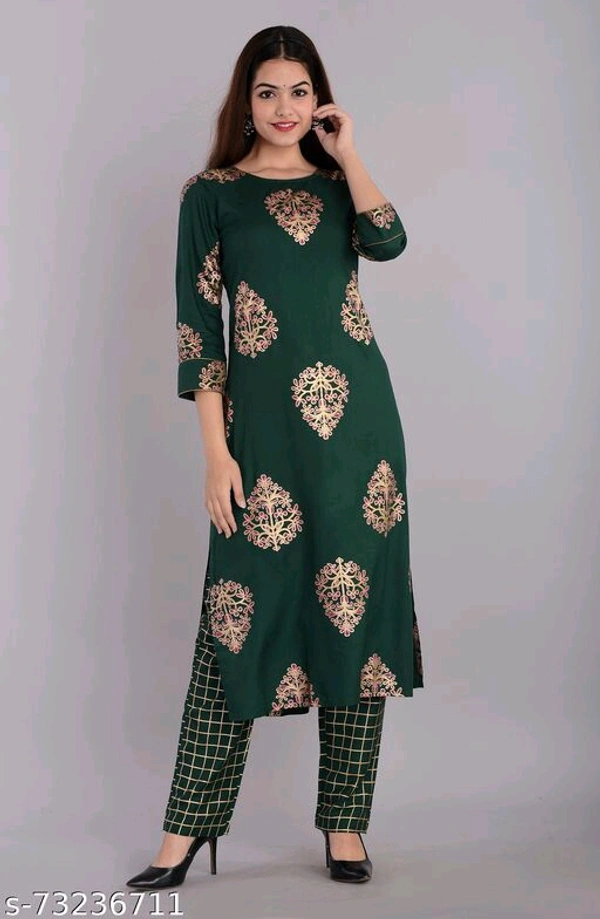 Women's Green Printed Kurta Set  - S