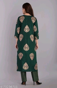 Women's Green Printed Kurta Set  - S