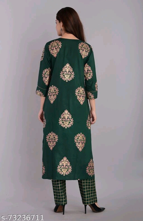 Women's Green Printed Kurta Set  - S
