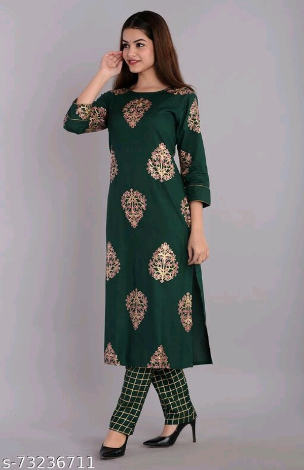 Women's Green Printed Kurta Set  - S