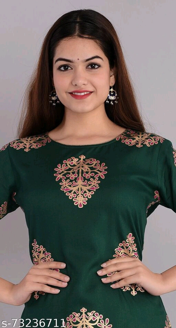 Women's Green Printed Kurta Set  - S