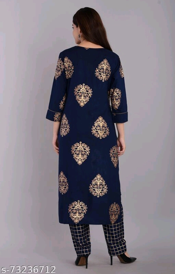 Women's Blue Printed Kurta Set - S