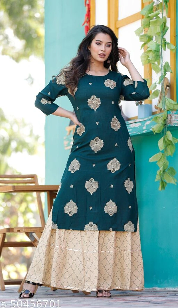 Women's Rosh Green Kurta And Plazzo Set - M
