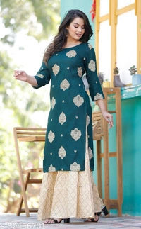 Women's Rosh Green Kurta And Plazzo Set - M