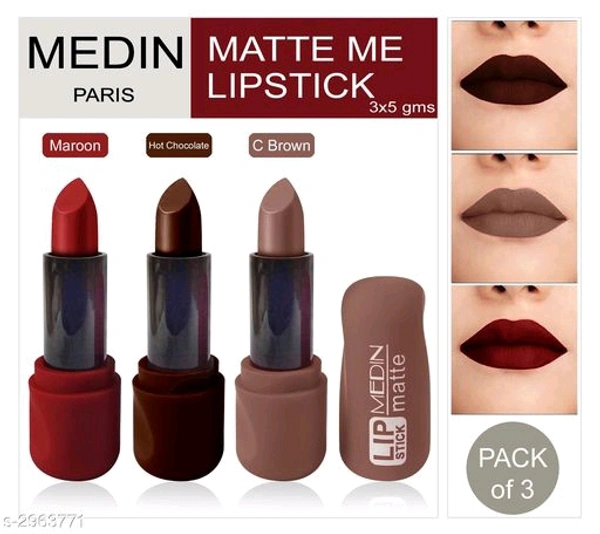 Medin Paris Lipstick Pack Of 3  - FreeSize