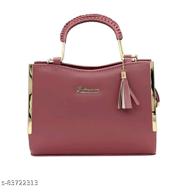 Stylish Peach Color Leather Gold Plated Hand Bags
