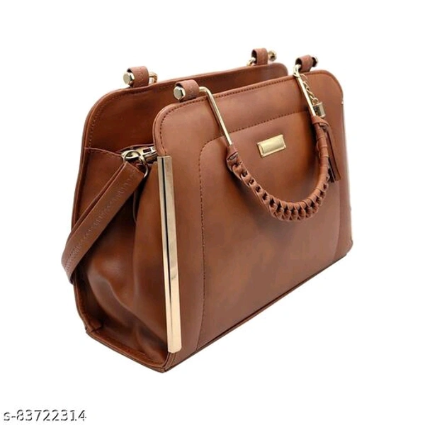 Stylish Brown Gold Plated Leather Hand Bag