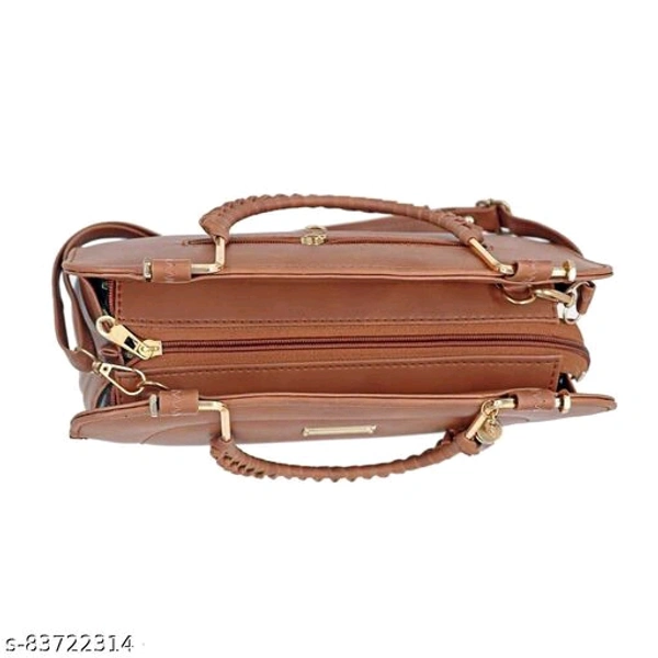 Stylish Brown Gold Plated Leather Hand Bag