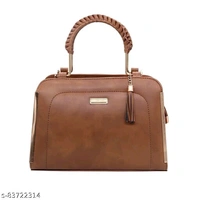 Stylish Brown Gold Plated Leather Hand Bag
