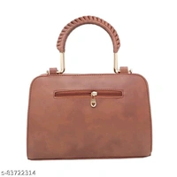 Stylish Brown Gold Plated Leather Hand Bag
