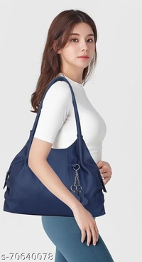 Ladies Stylish Blue Leather Hand Bag
