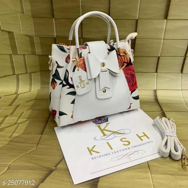 Kish White Color Printed Leather Hand Bag