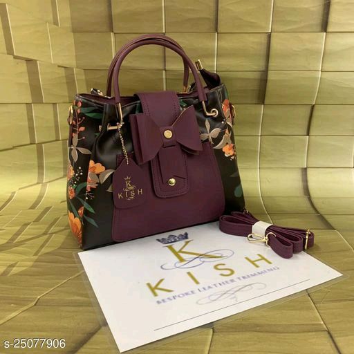 Kish Maroon Color Printed Leather Hand Bag