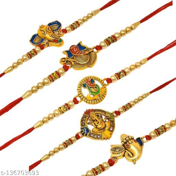 Aspicois Lord Ganesha Gold Metal Rakhi 5 In One 