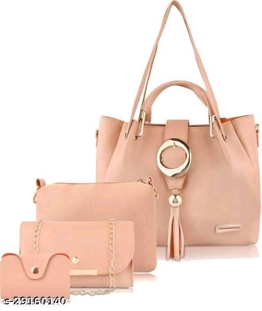 Peach colour stylish sling leather handbag for women girl's with chain uses  for college school party
