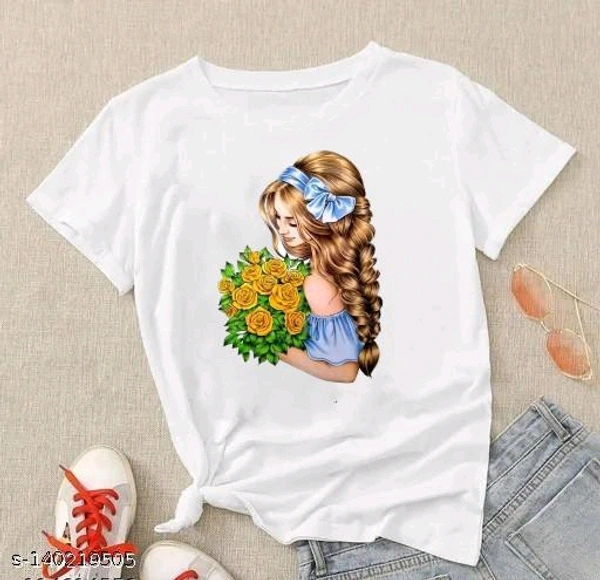 Girls White T-Shirts With Design Abroad  - S