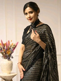 Gorgeous Black Sequence Saree With Blouse Piece