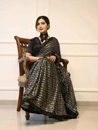 Gorgeous Black Sequence Saree With Blouse Piece