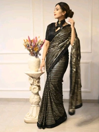 Gorgeous Black Sequence Saree With Blouse Piece
