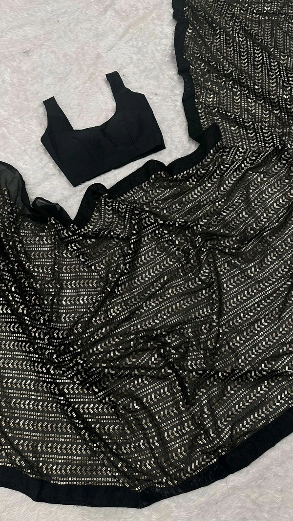 Gorgeous Black Sequence Saree With Blouse Piece