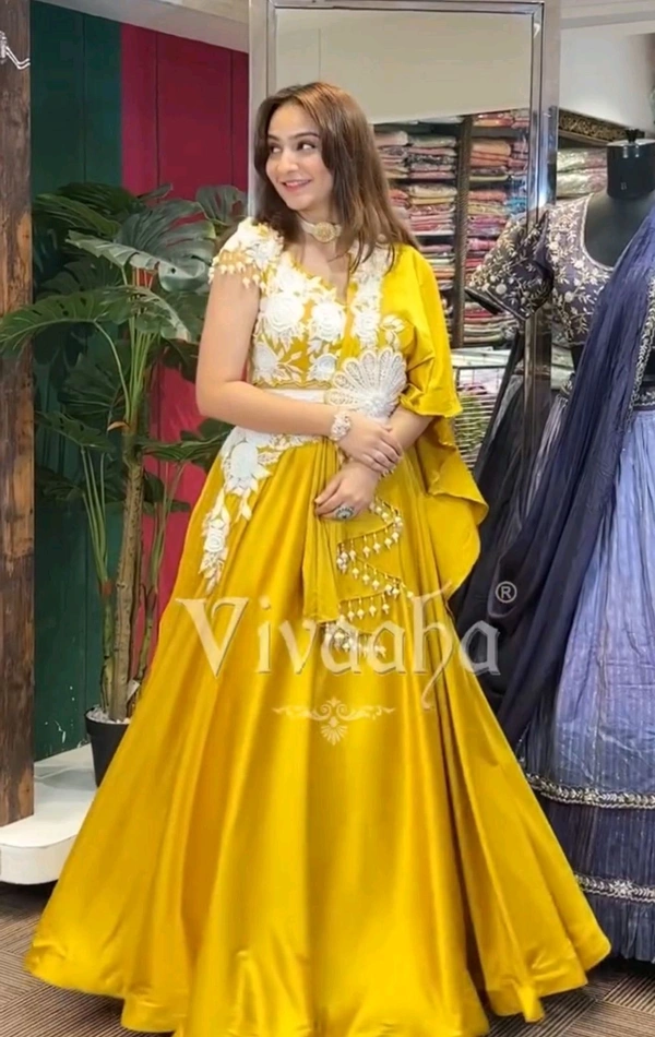 Haldi Special Fully Readymade Embroidery Work Lehenga Choli - Free Size Upto 42inch