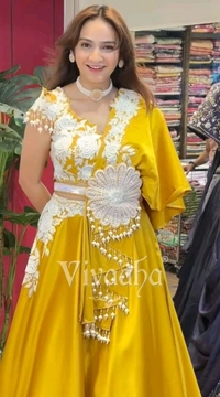 Haldi Special Fully Readymade Embroidery Work Lehenga Choli - Free Size Upto 42inch
