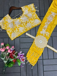 Haldi Special Fully Readymade Embroidery Work Lehenga Choli - Free Size Upto 42inch