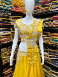 Haldi Special Fully Readymade Embroidery Work Lehenga Choli - Free Size Upto 42inch