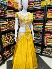 Haldi Special Fully Readymade Embroidery Work Lehenga Choli - Free Size Upto 42inch