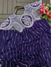 Partywear Lehenga Saree With Stiched Blouse - Free Size Upto 42inch
