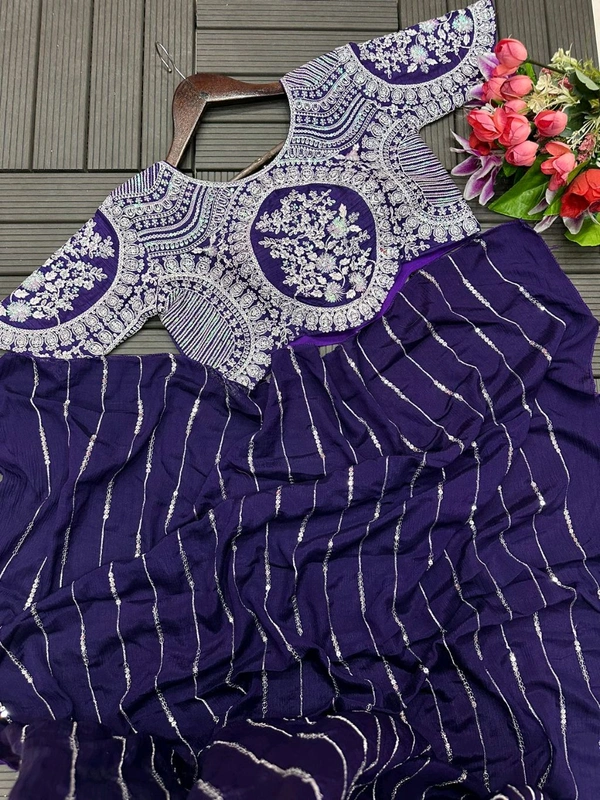 Partywear Lehenga Saree With Stiched Blouse - Free Size Upto 42inch