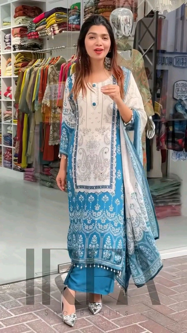 Digital Printed Real Mirror Work Pakistani Suit - XL