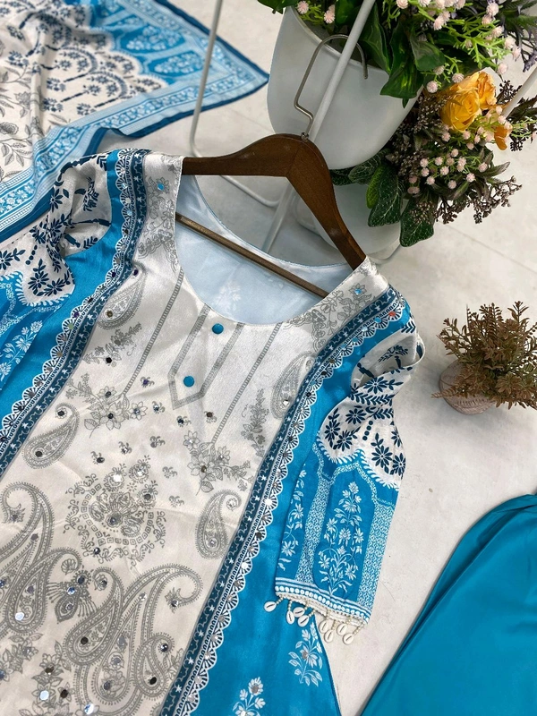 Digital Printed Real Mirror Work Pakistani Suit - XL