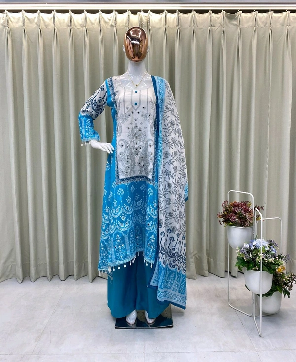 Digital Printed Real Mirror Work Pakistani Suit - XXL