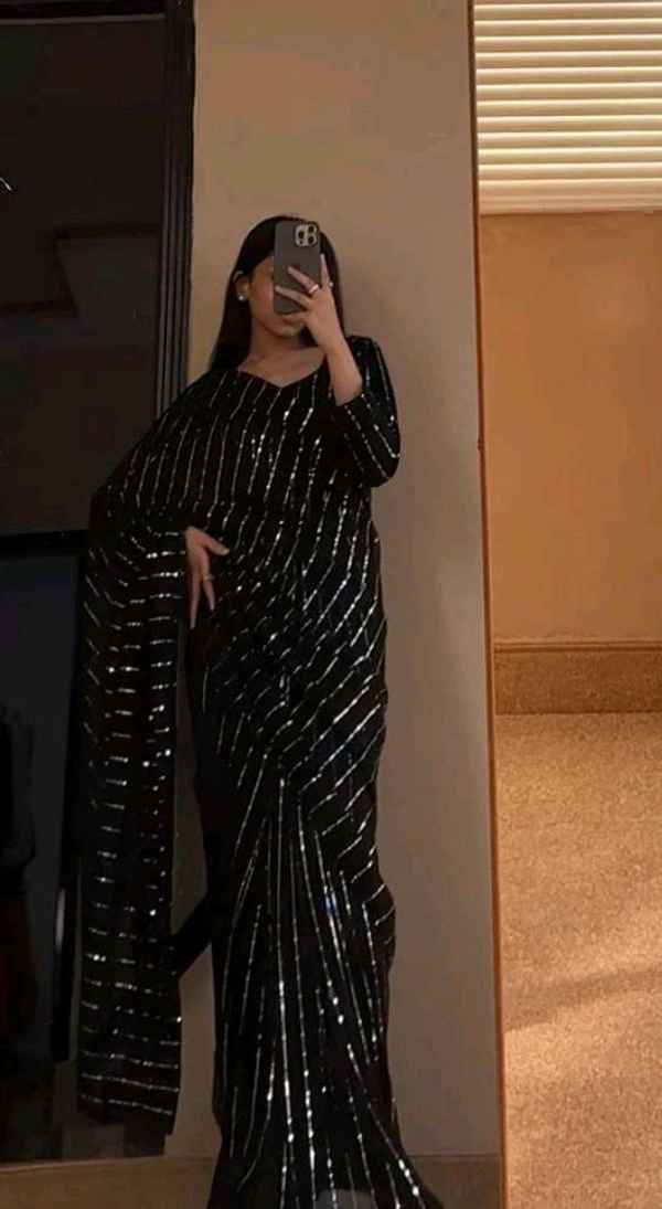 Sequins Work Zip Nd Go Saree Gown - L