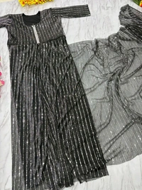 Sequins Work Zip Nd Go Saree Gown - L