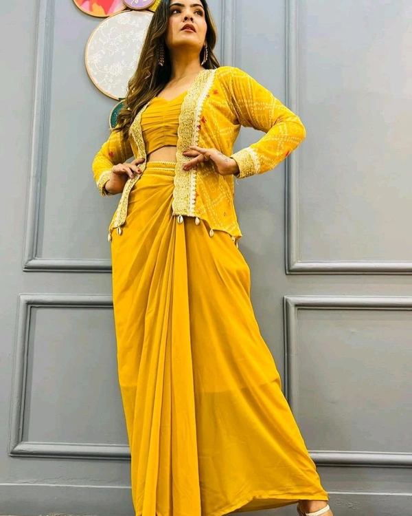 Super Trending Partywear Koti With Dhoti Style Sharara - Free Size Upto 42inch, Yellow
