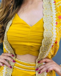 Super Trending Partywear Koti With Dhoti Style Sharara - Free Size Upto 42inch, Yellow