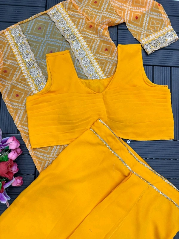 Super Trending Partywear Koti With Dhoti Style Sharara - Free Size Upto 42inch, Yellow