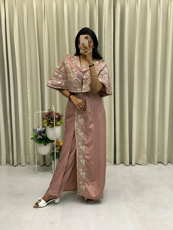 Designer Fancy Western Style Sequence Work Gown - Free Size Upto 42inch, Deep Blush