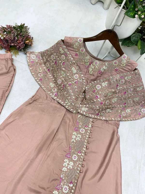 Designer Fancy Western Style Sequence Work Gown - Free Size Upto 42inch, Deep Blush