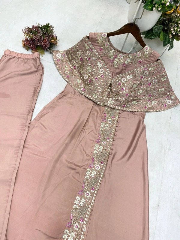 Designer Fancy Western Style Sequence Work Gown - Free Size Upto 42inch, Deep Blush