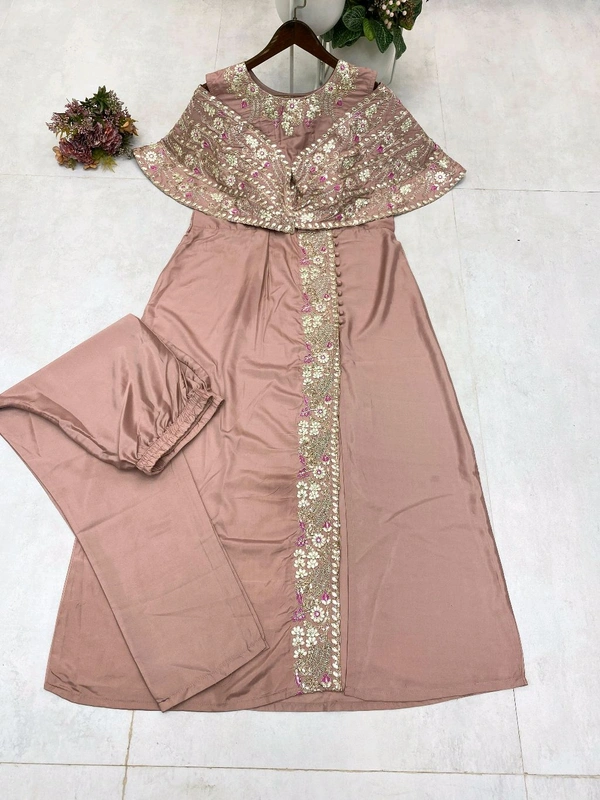 Designer Fancy Western Style Sequence Work Gown - Free Size Upto 42inch, Deep Blush