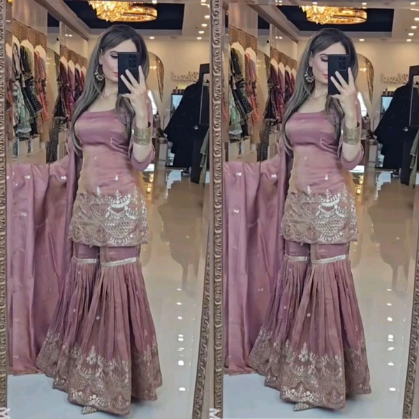 Wedding Special Silk Embroidery Work Sharara Suit - M