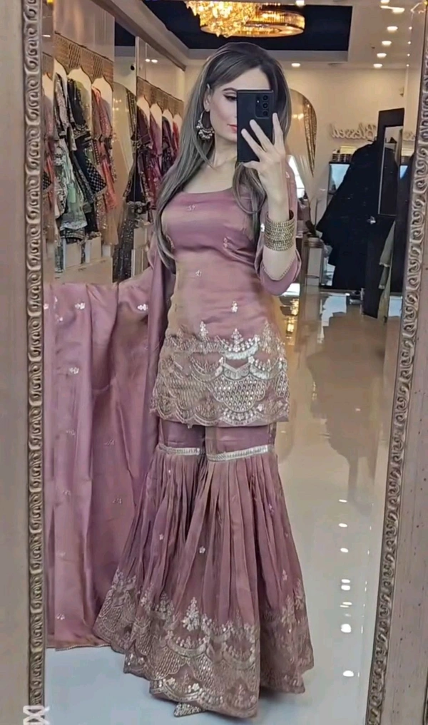 Wedding Special Silk Embroidery Work Sharara Suit - M