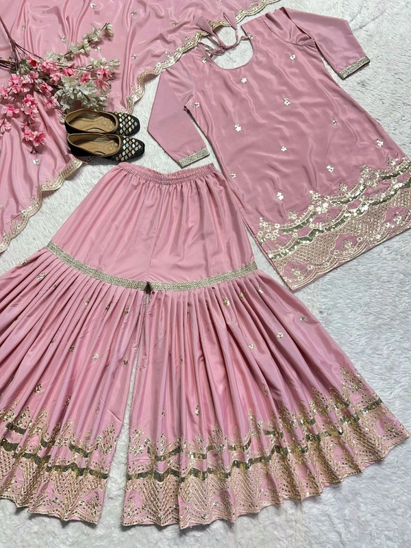 Wedding Special Silk Embroidery Work Sharara Suit - M