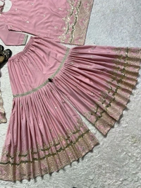 Wedding Special Silk Embroidery Work Sharara Suit - M